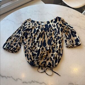Diane Von Furstenberg Black and Tan Leopard Blouse